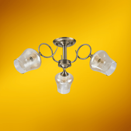 TKLD Ceiling Lights Amber Bell 3 Lamp Glass Antique Brass Metal Semi Flush Ceiling Light - 40W