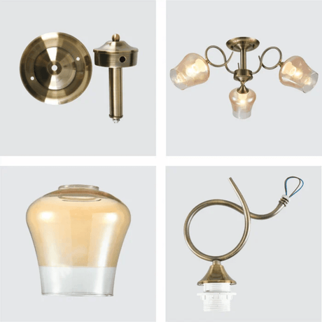 TKLD Ceiling Lights Amber Bell 3 Lamp Glass Antique Brass Metal Semi Flush Ceiling Light - 40W