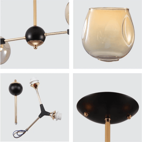 TKLD Pendant & Chandeliers Amber Bell 4 Lamp Glass Sputnik Gold Semi Flush Ceiling Light - 40W