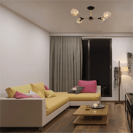 TKLD Pendant & Chandeliers Amber Bell 4 Lamp Glass Sputnik Gold Semi Flush Ceiling Light - 40W