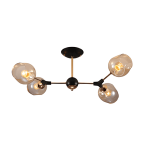 TKLD Pendant & Chandeliers Amber Bell 4 Lamp Glass Sputnik Gold Semi Flush Ceiling Light - 40W