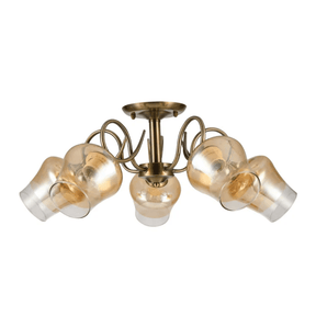 TKLD Ceiling Lights Amber Bell 5 Lamp Glass Antique Brass Metal Semi Flush Ceiling Light - 40W