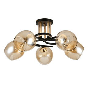 TKLD Pendant & Chandeliers Amber Bell 5 Lamp Glass Black Gold Metal Semi Flush Ceiling Light - 60W