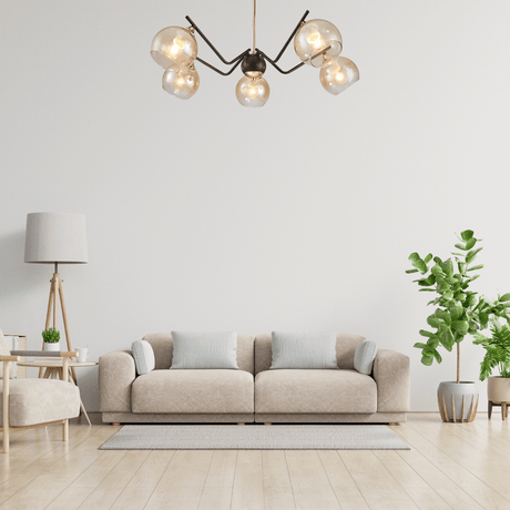 TKLD Ceiling Lights Amber Cone 5 Lamp Glass Spider Semi Flush Ceiling Light - 60W