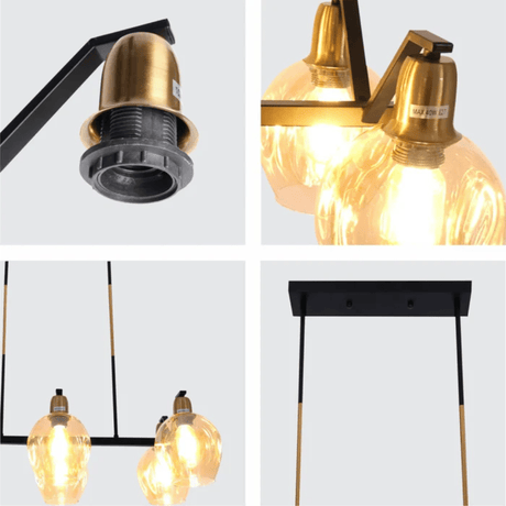 TKLD Pendant & Chandeliers Amber Cone Glass Black Gold Metal Body Island Chandelier Ceiling Light - 40W