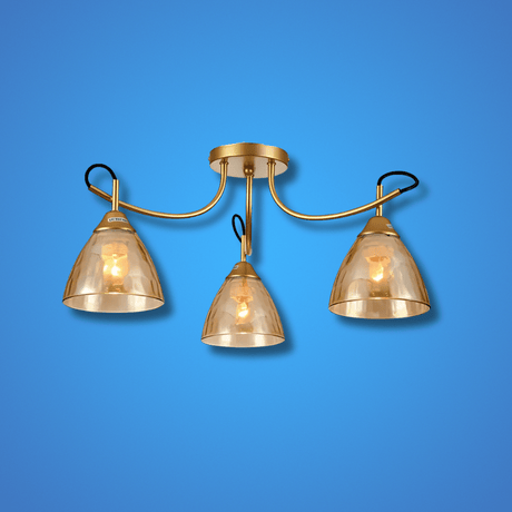 TKLD Ceiling Lights Amber Cone Glass Gold Semi Flush Ceiling Light E27 - 3 Lamps