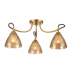 TKLD Ceiling Lights Amber Cone Glass Gold Semi Flush Ceiling Light E27 - 3 Lamps