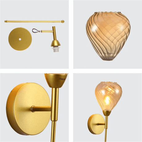 TKLD Pendant & Chandeliers Amber Cone Patterned Glass Gold Metal Sconce Wall Light