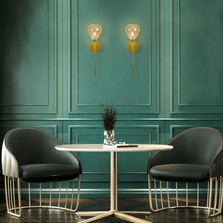 TKLD Pendant & Chandeliers Amber Cone Patterned Glass Gold Metal Sconce Wall Light