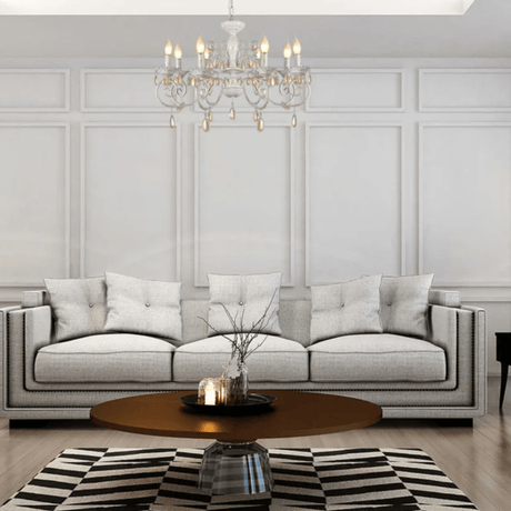 TKLD Pendant & Chandeliers Amber Crystals Rice White with Gold Brushed Metal Arm E14  Ceiling Chandelier Light  - 12 Candles