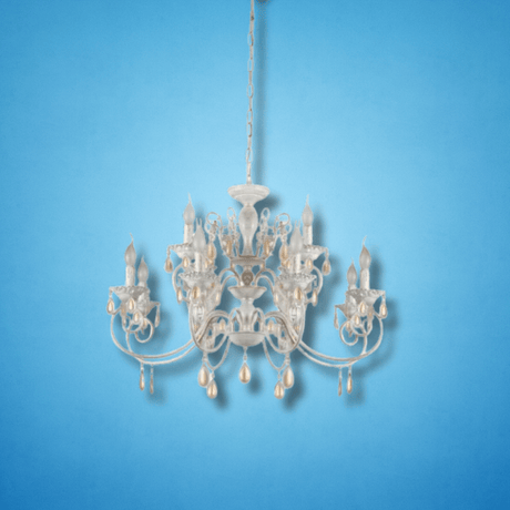 TKLD Pendant & Chandeliers Amber Crystals Rice White with Gold Brushed Metal Arm E14  Ceiling Chandelier Light  - 12 Candles