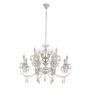 TKLD Pendant & Chandeliers Amber Crystals Rice White with Gold Brushed Metal Arm E14  Ceiling Chandelier Light  - 12 Candles
