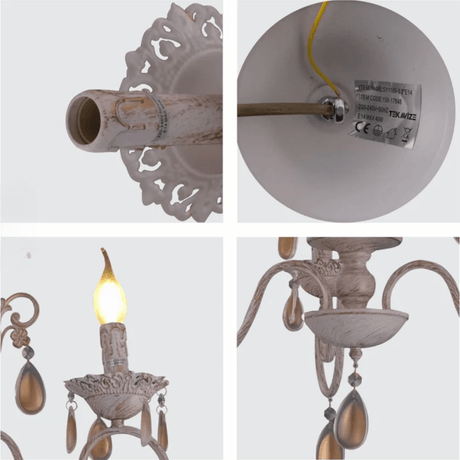 TKLD Pendant & Chandeliers Amber Crystals Rice White with Gold Brushed Metal Arm E14  Ceiling Chandelier Light  - 8 Candles