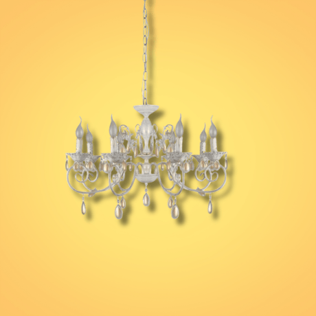 TKLD Pendant & Chandeliers Amber Crystals Rice White with Gold Brushed Metal Arm E14  Ceiling Chandelier Light  - 8 Candles