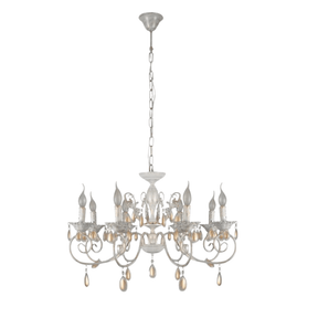 TKLD Pendant & Chandeliers Amber Crystals Rice White with Gold Brushed Metal Arm E14  Ceiling Chandelier Light  - 8 Candles