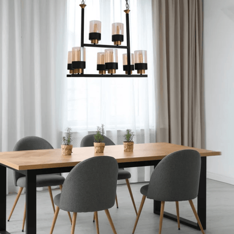 TKLD Pendant & Chandeliers Amber Cylinder Glass Black Metal Chandelier Ceiling Light