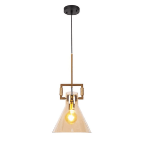 TKLD Pendant & Chandeliers Amber Funnel Glass Gold Metal Body Ceiling Pendant Light