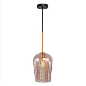TKLD Pendant & Chandeliers Amber Glass Chevron Schoolhouse Pendant Ceiling Light