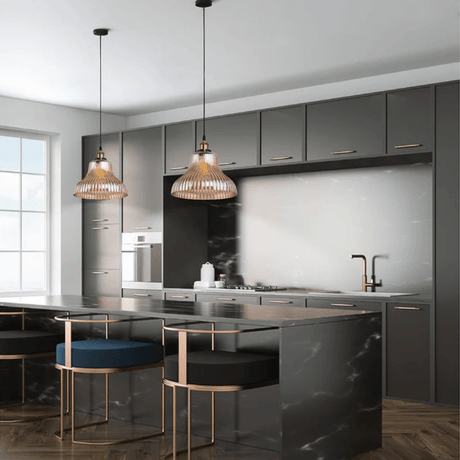 TKLD Pendant & Chandeliers Amber Glass Cone Striped E27 Pendant Ceiling Light