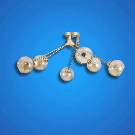 TKLD Ceiling Lights Amber Glass Dome Gold Aluminium Bronze Wishbone Semi Flush  E27 Ceiling Light - 6 Lamps