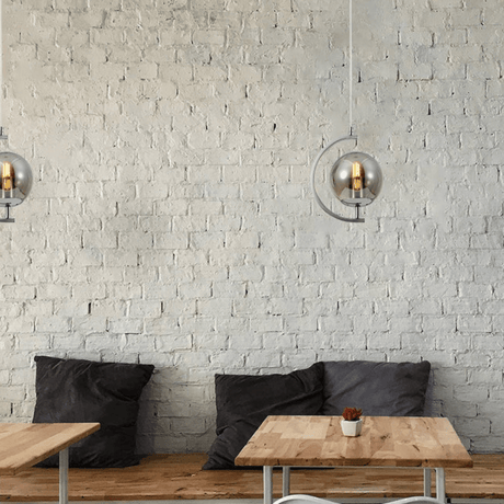 TKLD Pendant & Chandeliers Amber Glass Globe Crescent Chrome Modern Ceiling Pendant Light - 1 Lamp