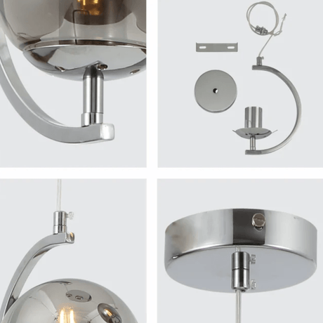 TKLD Pendant & Chandeliers Amber Glass Globe Crescent Chrome Modern Ceiling Pendant Light - 1 Lamp
