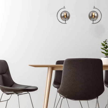 TKLD Pendant & Chandeliers Amber Glass Globe Crescent Chrome Modern Ceiling Pendant Light - 2 Lamps