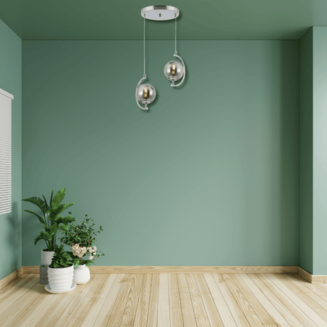 TKLD Pendant & Chandeliers Amber Glass Globe Crescent Chrome Modern Ceiling Pendant Light - 2 Lamps