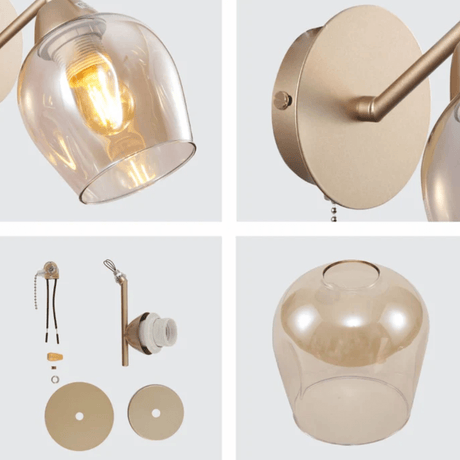 TKLD Wall & Sconce Lights Amber Glass Metallic Gold Branch Twig Modern E27 Wall Light Fitting with Pull Down Switch