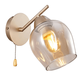 TKLD Wall & Sconce Lights Amber Glass Metallic Gold Branch Twig Modern E27 Wall Light Fitting with Pull Down Switch