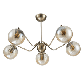 TKLD Ceiling Lights Amber Globe Glass Antique Brass Metal Spider Semi Flush Ceiling Light - 5 Lamps
