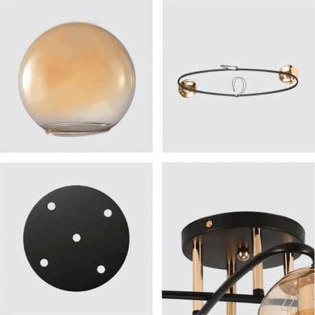 TKLD Ceiling Lights Amber Globe Glass Black Ellipse Metal Modern Semi Flush Ceiling Light E27 - 4 Lamps