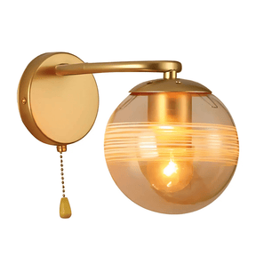 TKLD Wall & Sconce Lights Amber Globe Glass Gold Ellipse Metal Body Modern E27 Wall Light with Pull Down Switch