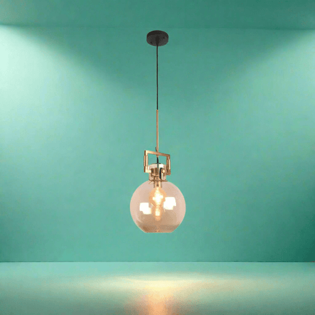 TKLD Pendant & Chandeliers Amber Globe Glass Gold Metal Body Ceiling Pendant Light