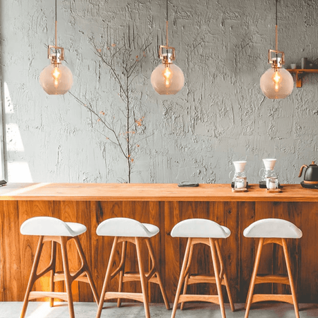 TKLD Pendant & Chandeliers Amber Globe Glass Gold Metal Body Ceiling Pendant Light