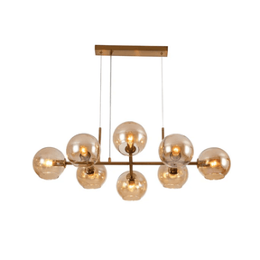 TKLD Pendant & Chandeliers Amber Globe Glasses Gold Metal Body Island Chandelier Ceiling Light 8xE14 Fittings - 40W