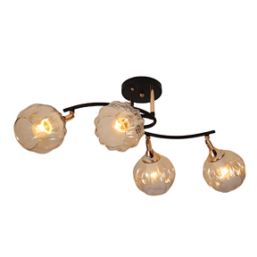TKLD Ceiling Lights Amber Reeded 4 Lamp Globe Glass Vintage Retro Semi Flush Ceiling Light - 40W