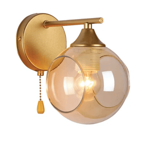 TKLD Wall & Sconce Lights Amber Sides Open Globe Glass Gold Wall Light E27 Pull Down Switch