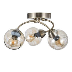 TKLD Ceiling Lights Antique Brass Amber Glass Semi Flush E14 Ceiling Light - 3 Lamps