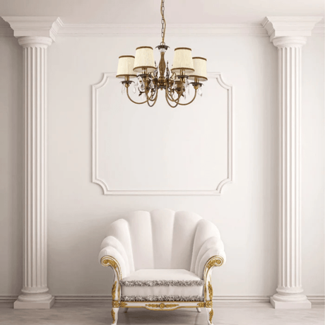 TKLD Pendant & Chandeliers Antique Brass Finishing Off White Shade Candle Vintage Crystal E14 Ceiling Light