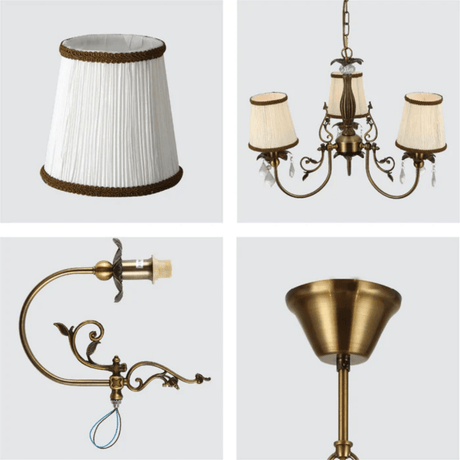 TKLD Pendant & Chandeliers Antique Brass Finishing Off White Shade Candle Vintage Crystal E14 Ceiling Light
