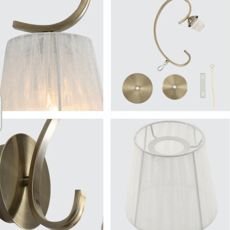 TKLD Wall & Sconce Lights Antique Brass Metal Body Rice White Fabric Shade Lantern Wall Light