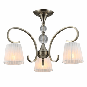 TKLD Wall & Sconce Lights Antique Brass Metal Body Rice White Fabric Shaded Ceiling Chandelier Light E27 - 3 Lamps