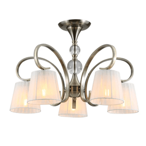 TKLD Pendant & Chandeliers Antique Brass Metal Body Rice White Fabric Shaded Ceiling Chandelier Light E27 - 5 Lamps