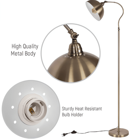 TKLD Table & Floor Lamps Antique Brass Metal Dome Shade Floor Lamp - 40W