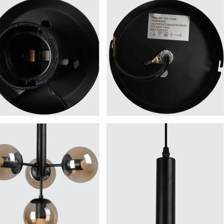 TKLD Pendant & Chandeliers Atom Model Smoky Globe Glass Metal Body E27 Ceiling Pendant Light
