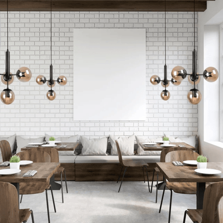 TKLD Pendant & Chandeliers Atom Model Smoky Globe Glass Metal Body E27 Ceiling Pendant Light