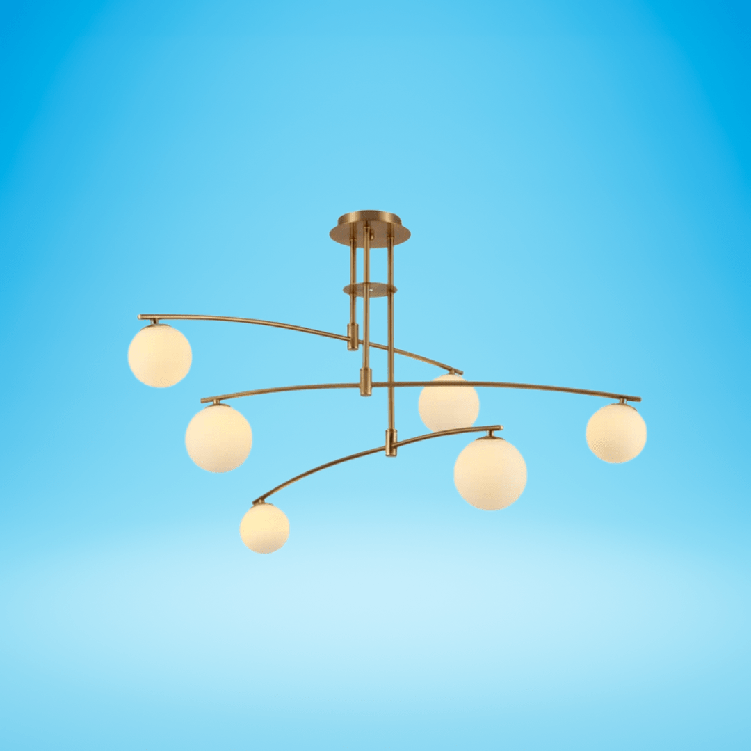 TKLD Pendant & Chandeliers Balanced Palm Opal 6 Globes and Gold Body Modern Chandelier Ceiling Light - 18W