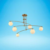 TKLD Pendant & Chandeliers Balanced Palm Opal 6 Globes and Gold Body Modern Chandelier Ceiling Light - 18W