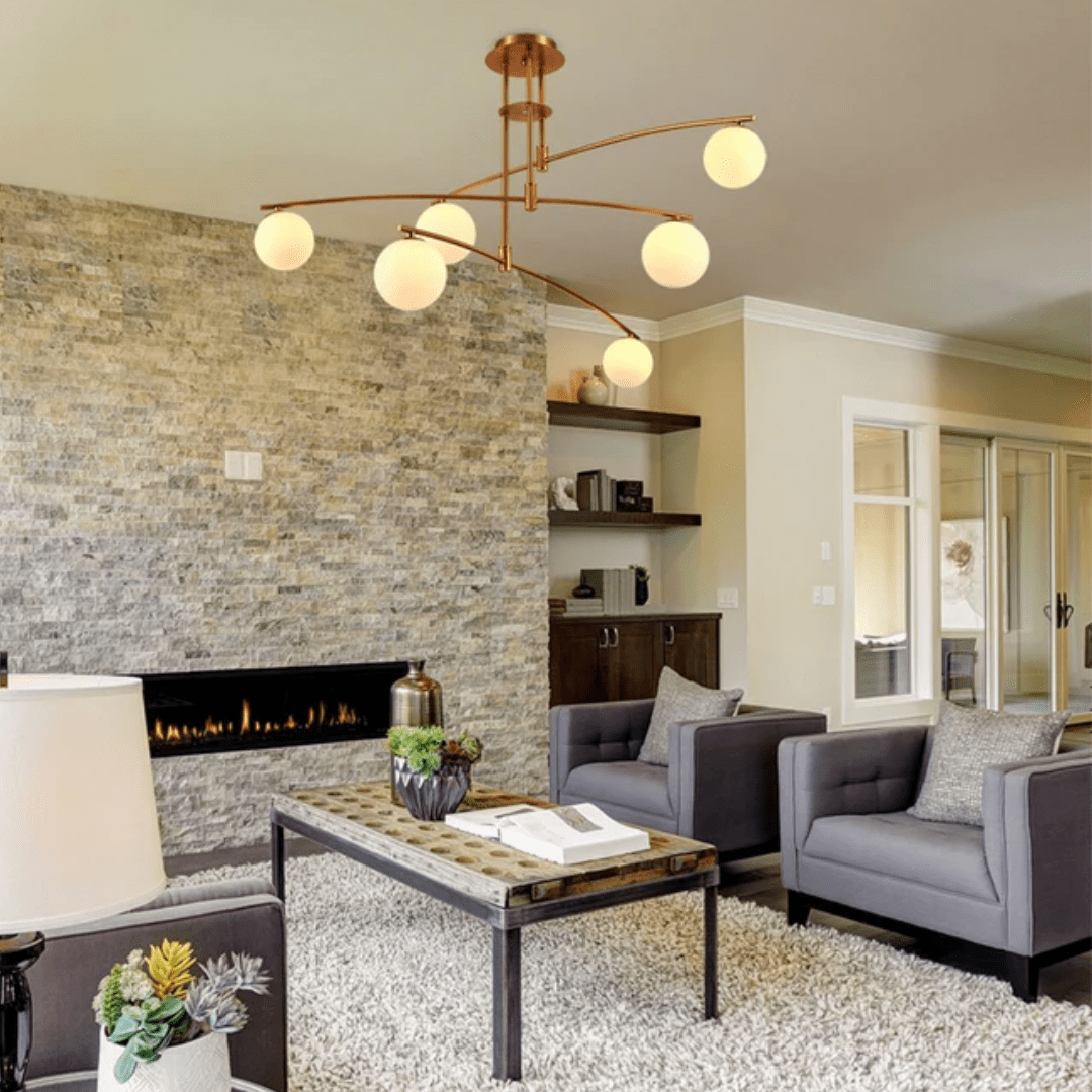 TKLD Pendant & Chandeliers Balanced Palm Opal 6 Globes and Gold Body Modern Chandelier Ceiling Light - 18W